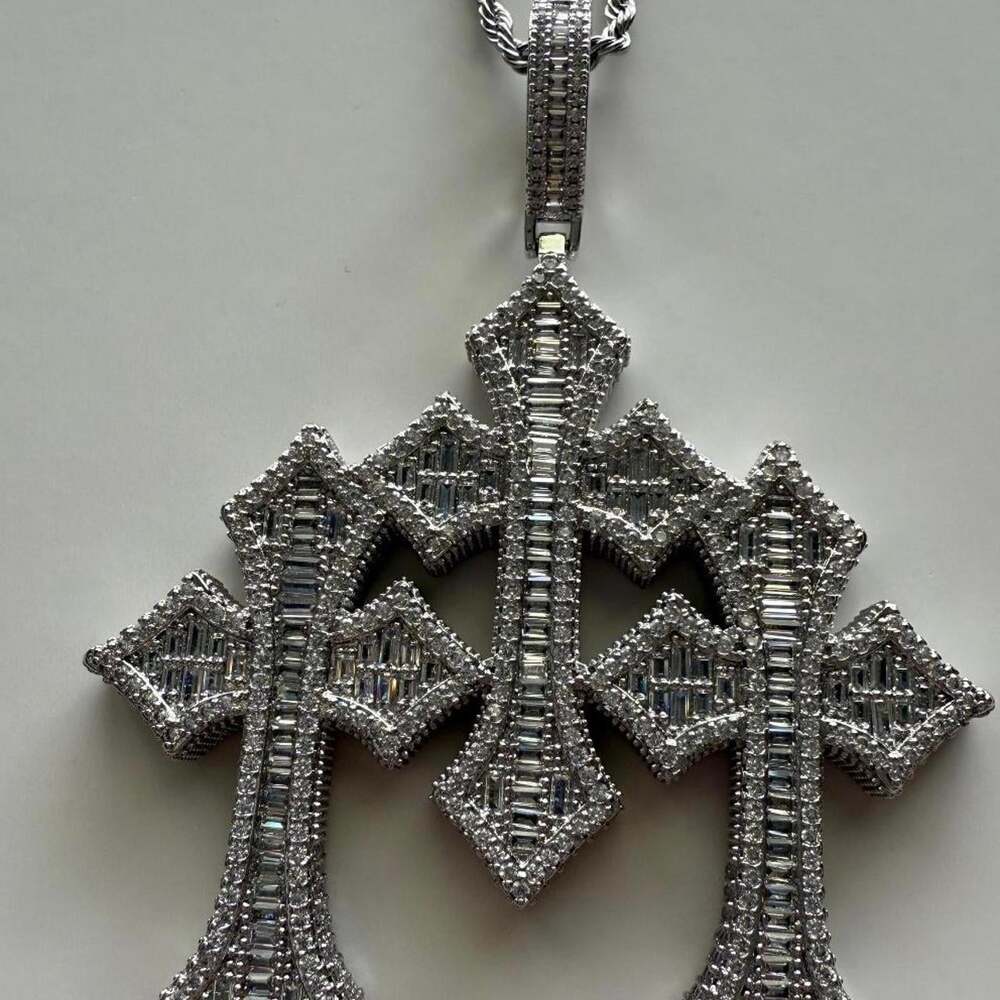 Silver Triple Cross Pendant Necklace, 20 Inch Rope Chai
